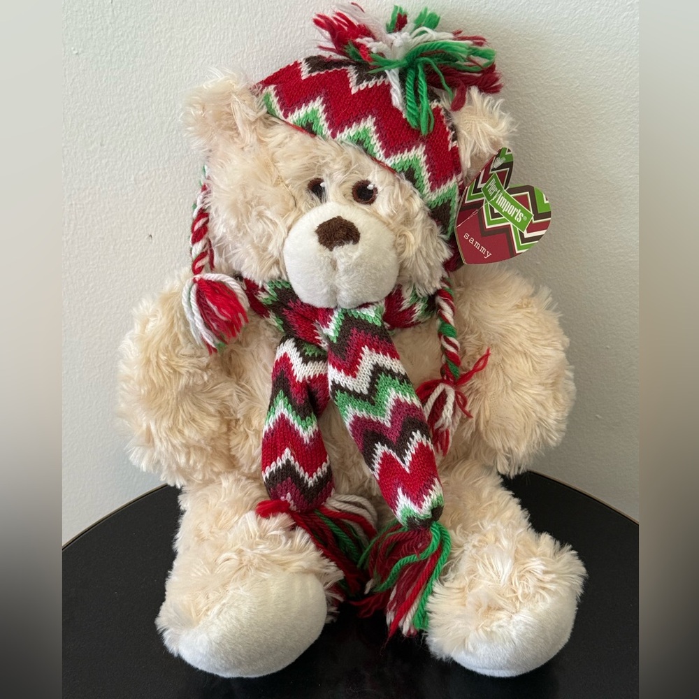 New Pier 1 Imports Sammy Teddy Bear Winter Plush Hat Scarf